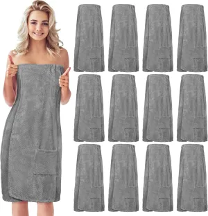 Tigeen 12 Pcs Spa Robe for Women Waffle Spa Wraps with Pocket Adjustable Closure Lightweight Towel Wraps for Bath Shower(Gray, Pocket)