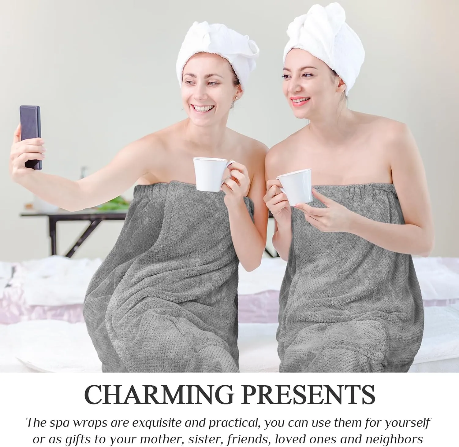 Tigeen 12 Pcs Spa Robe for Women Waffle Spa Wraps with Pocket Adjustable Closure Lightweight Towel Wraps for Bath Shower(Gray, Pocket)