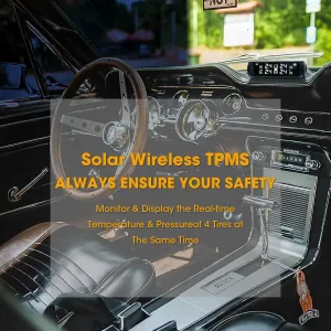 Tire Pressure Monitoring System, TPMS for RV and Trailer, Solar Powered TPMS with LCD Display, 4 Sensors, Real-Time Pressure and Temperature Monitoring, Easy to Use (0~87 PSI)