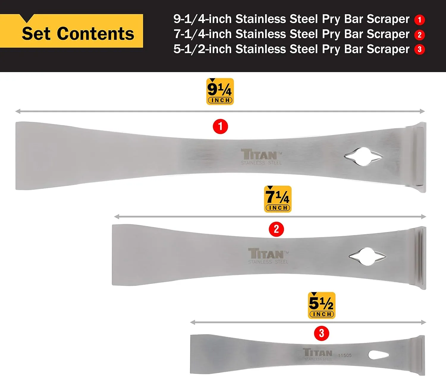 Titan 17007 3-Piece Stainless Steel Pry Bar Scraper Set