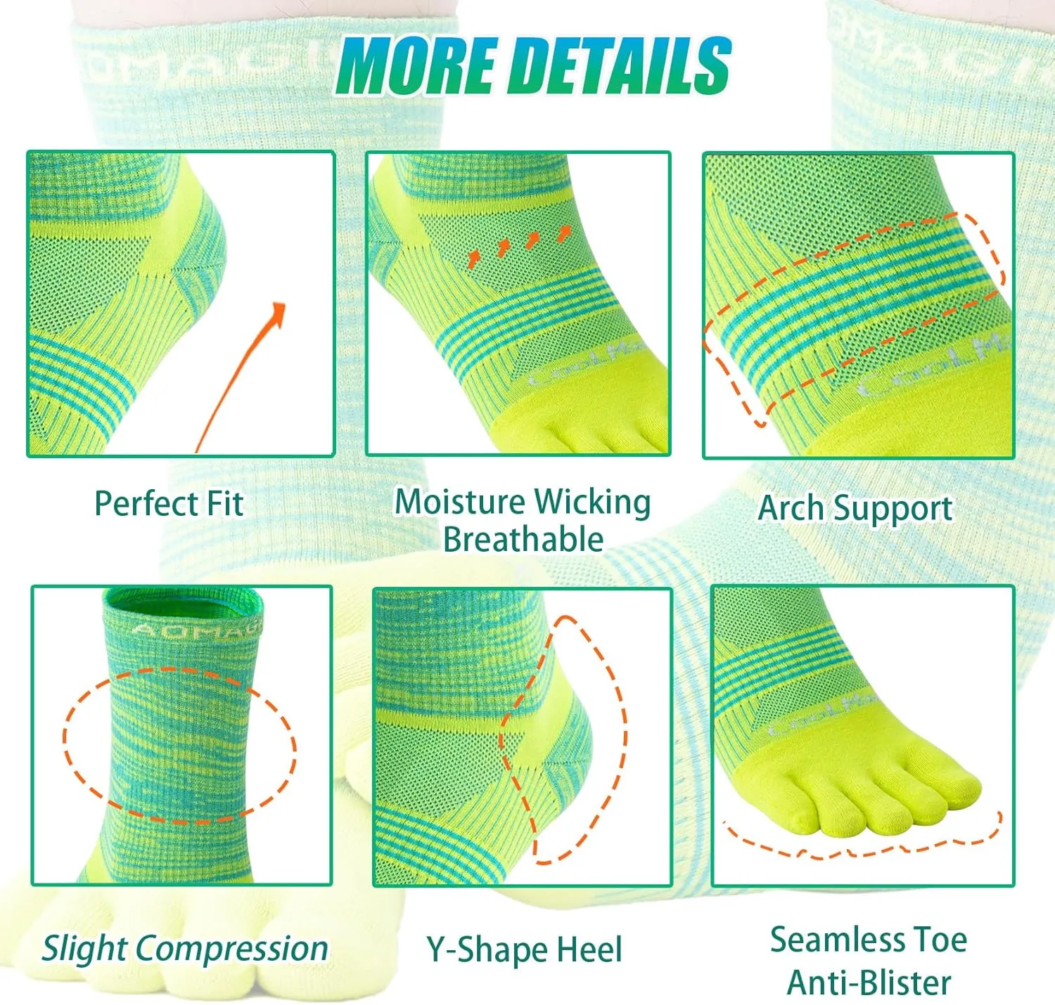 Toe Socks Men Women Athletic Running Coolmax Five Finger Crew Socks Comfortable Breathable Lightweight 3-Pairs