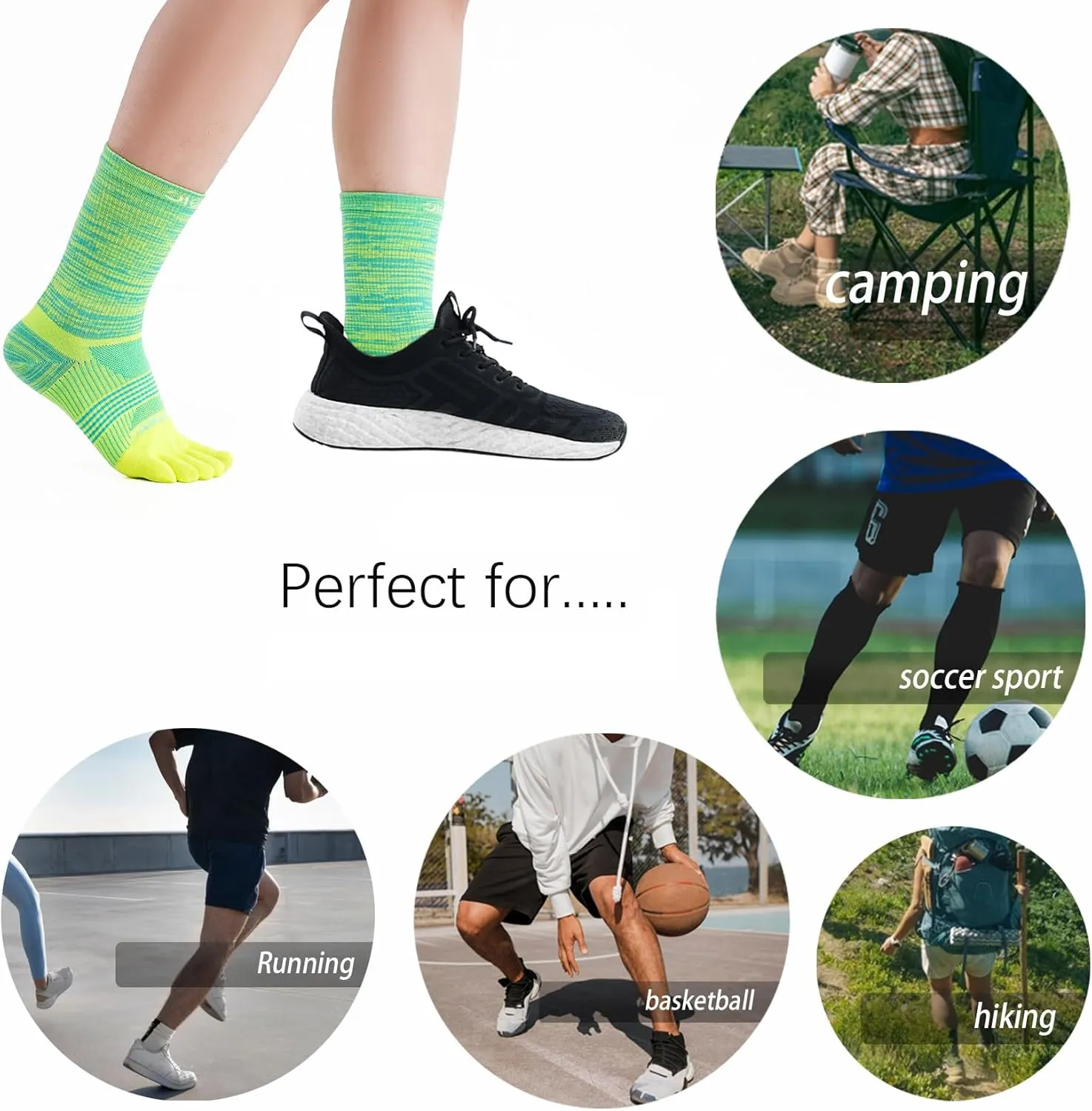 Toe Socks Men Women Athletic Running Coolmax Five Finger Crew Socks Comfortable Breathable Lightweight 3-Pairs