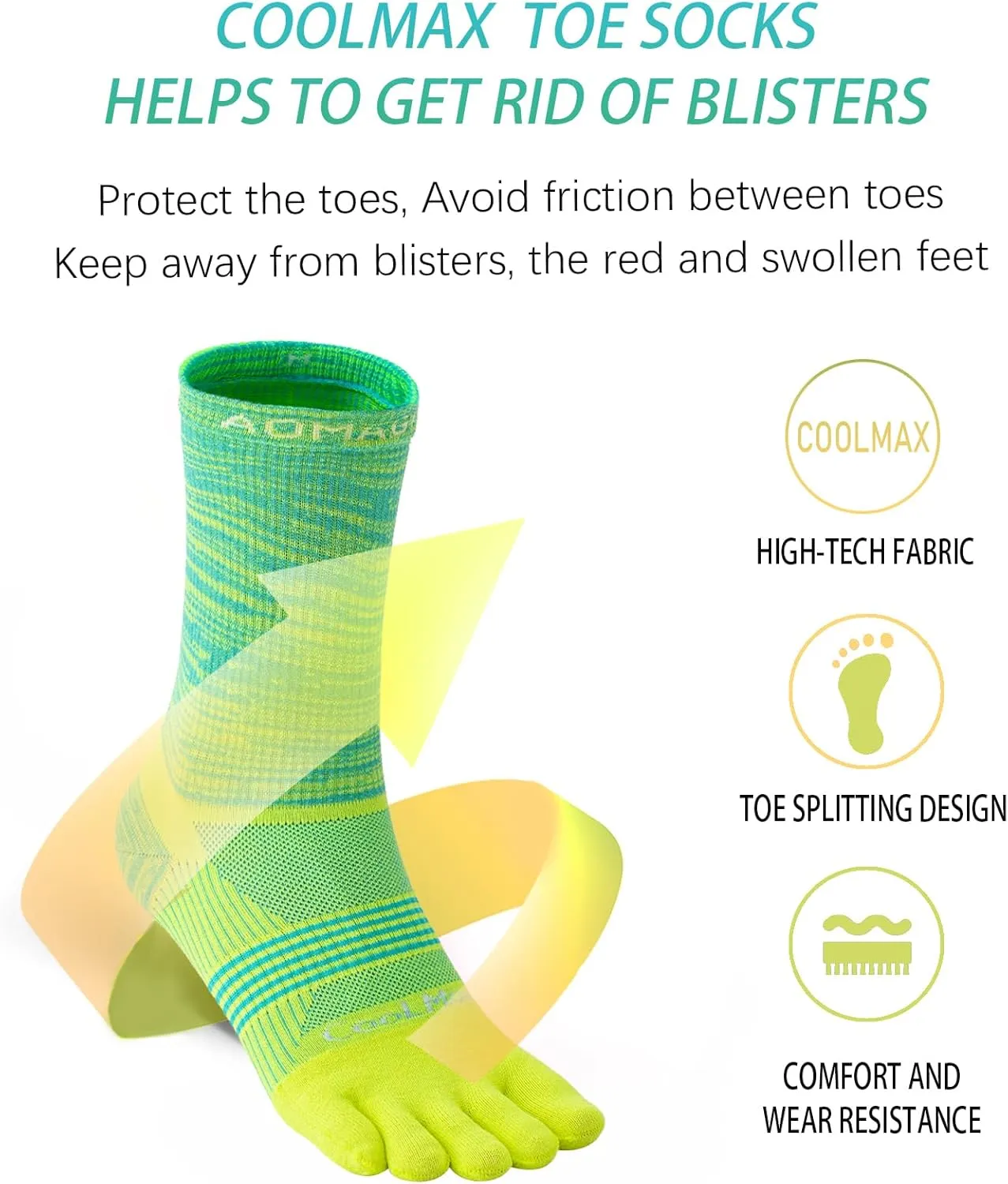 Toe Socks Men Women Athletic Running Coolmax Five Finger Crew Socks Comfortable Breathable Lightweight 3-Pairs
