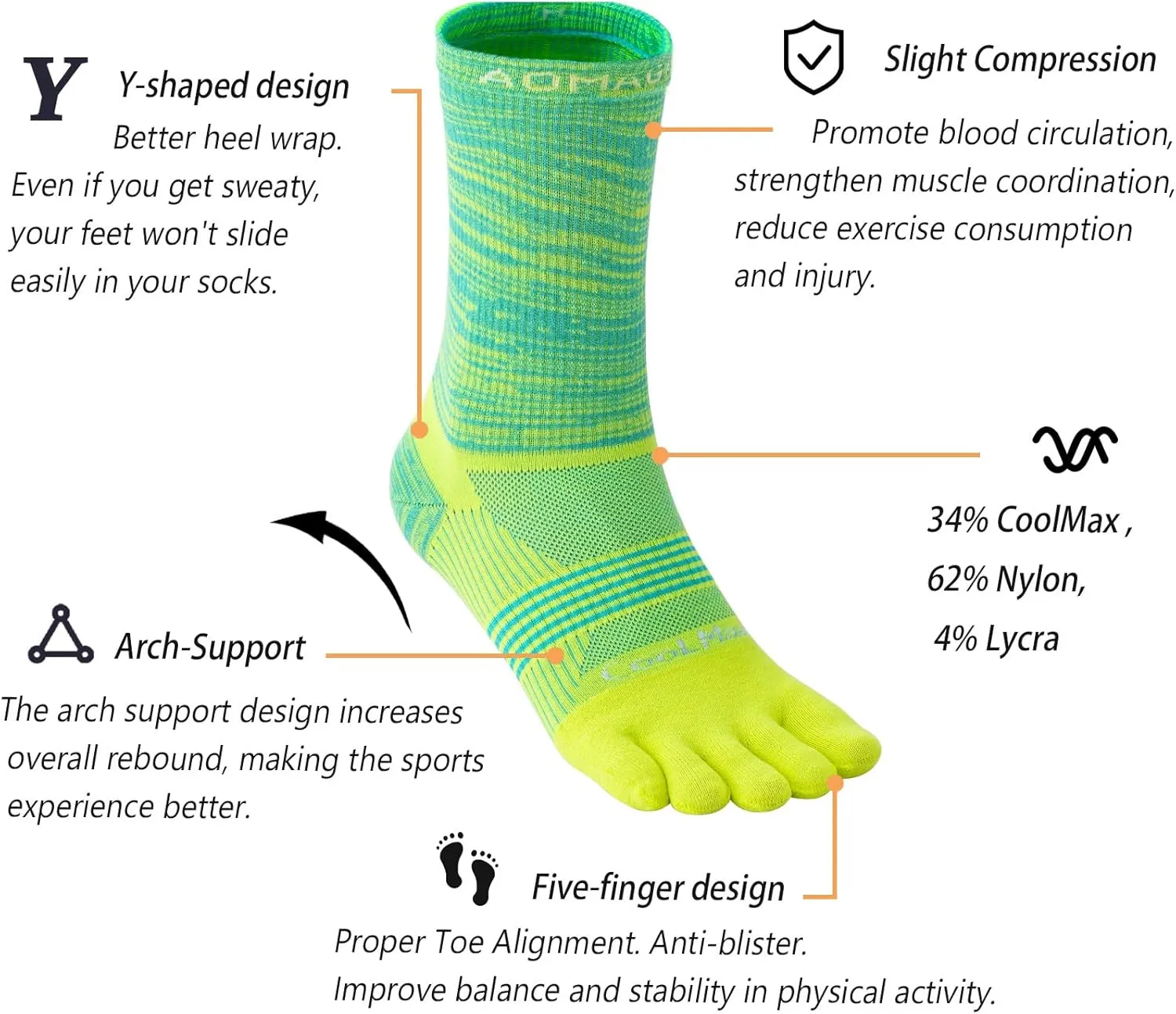 Toe Socks Men Women Athletic Running Coolmax Five Finger Crew Socks Comfortable Breathable Lightweight 3-Pairs