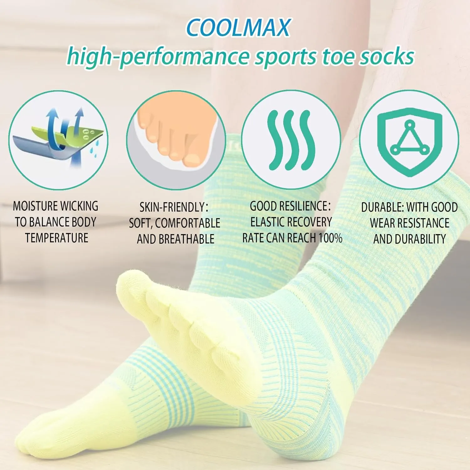 Toe Socks Men Women Athletic Running Coolmax Five Finger Crew Socks Comfortable Breathable Lightweight 3-Pairs