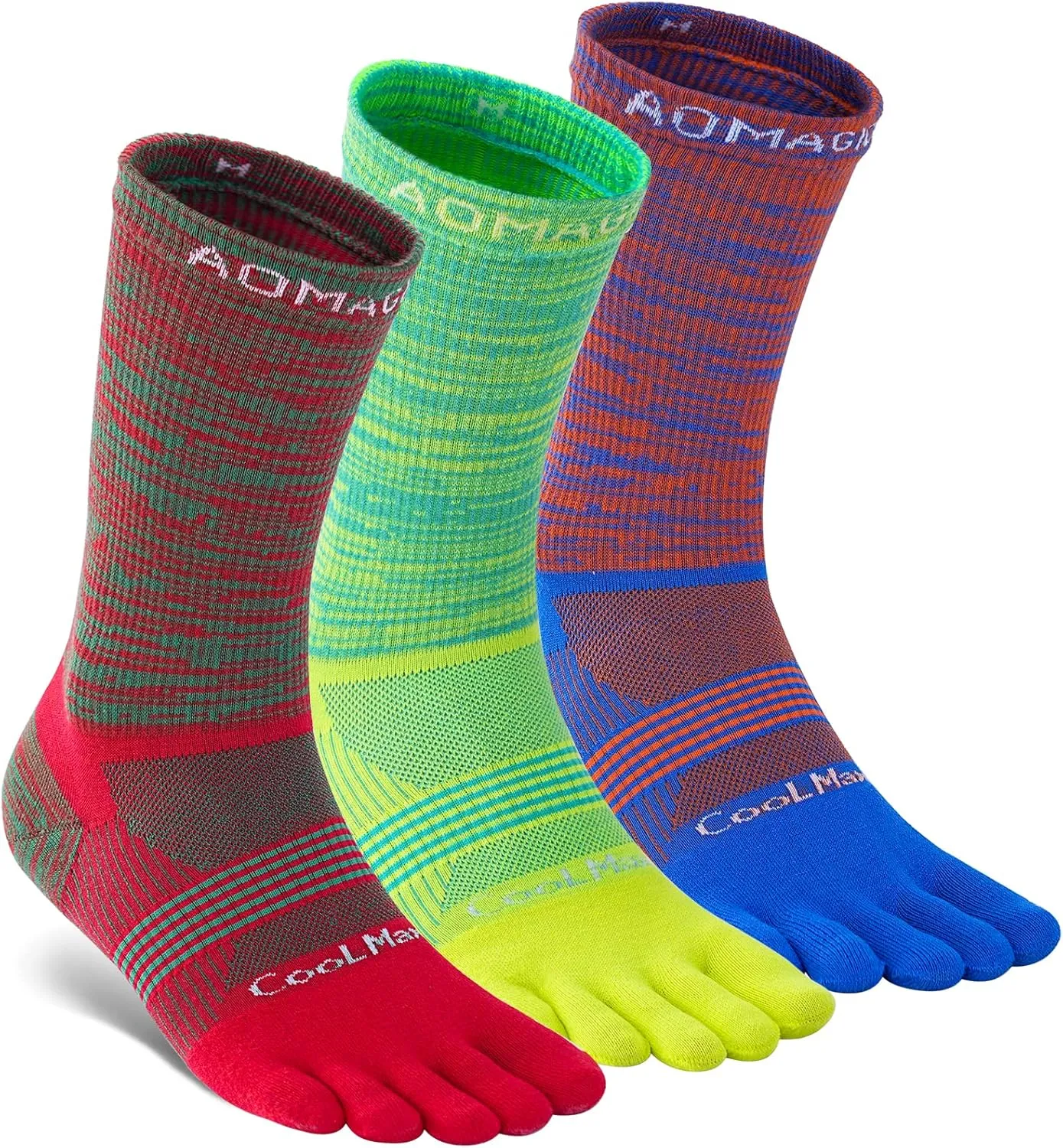 Toe Socks Men Women Athletic Running Coolmax Five Finger Crew Socks Comfortable Breathable Lightweight 3-Pairs