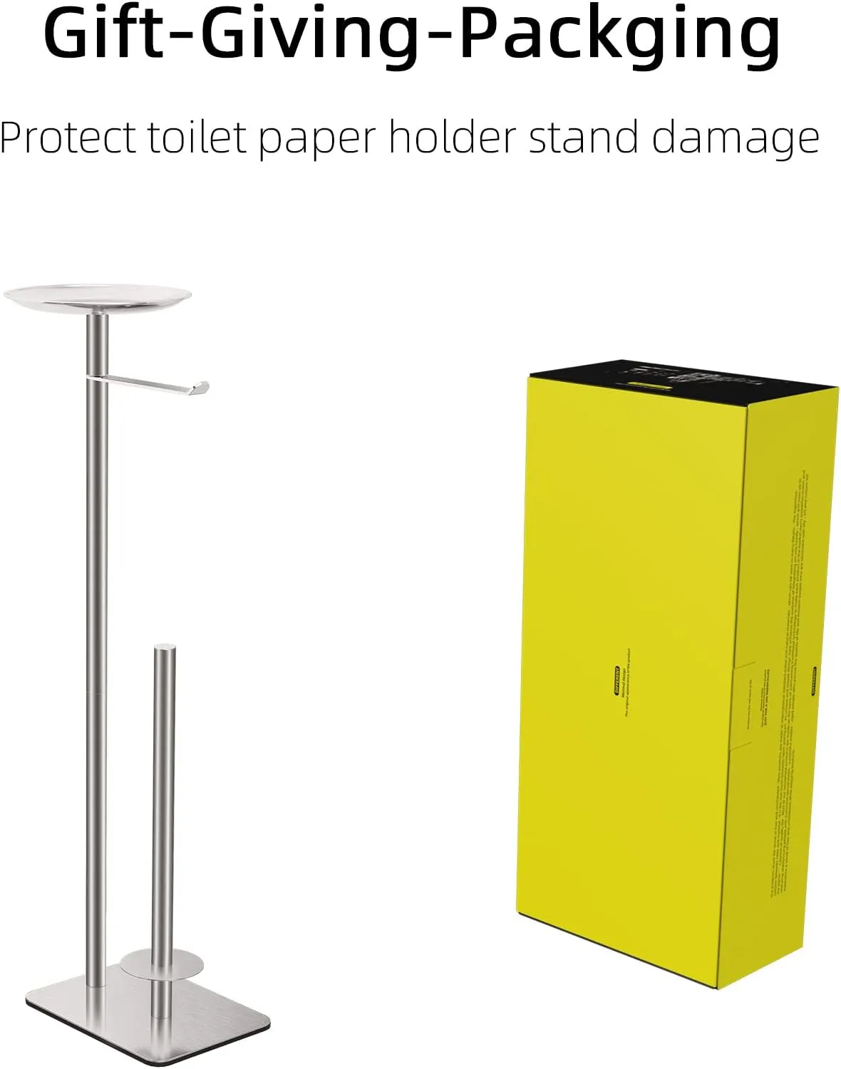 Toilet Paper Holder Stand for Bathroom Floor Standing Toilet Roll Dispenser Storages 4 Reserve Rolls, with Top Storage Shelf for Cell Phones, Wipe, Wallet and More(Brush Nickel)