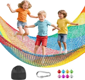 TOPNEW Double Layers Climbing Cargo Net - 9.9FT x 9.9FT Heavy Duty Playground Safety Net for Kids Backyard, Tree Fort & Jungle Gyms | Treehouse Accessories with Storage Bag & Carabiners (Coloured)