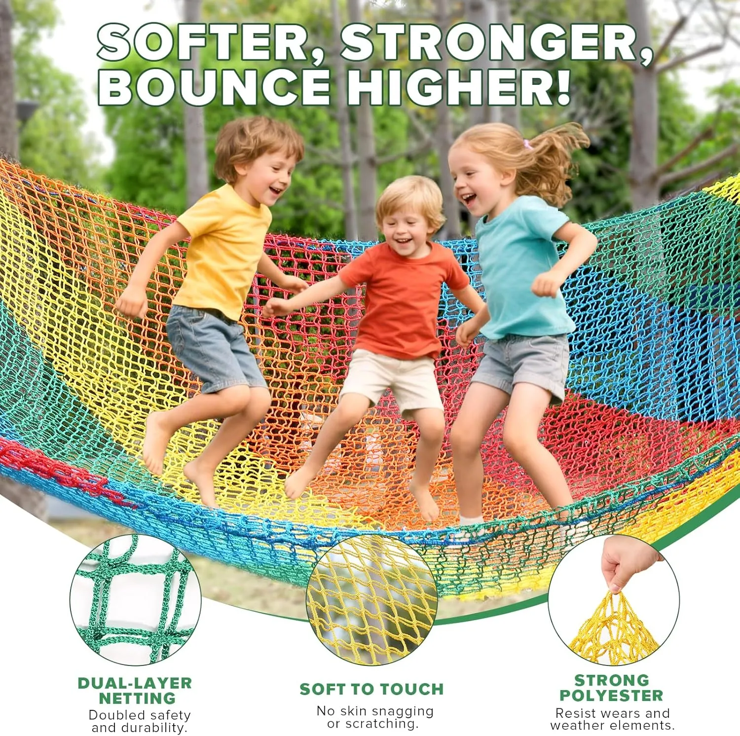 TOPNEW Double Layers Climbing Cargo Net - 9.9FT x 9.9FT Heavy Duty Playground Safety Net for Kids Backyard, Tree Fort & Jungle Gyms | Treehouse Accessories with Storage Bag & Carabiners (Coloured)