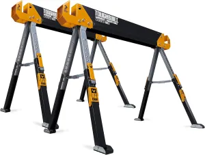 ToughBuilt - Folding Sawhorse/Jobsite Table - Sturdy, Durable, Lightweight, Heavy-Duty, 100% High Grade Steel, 1300lb Capacity, Pivoting Feet, Adjustable Height Legs - (TB-C650) - 2 Pack