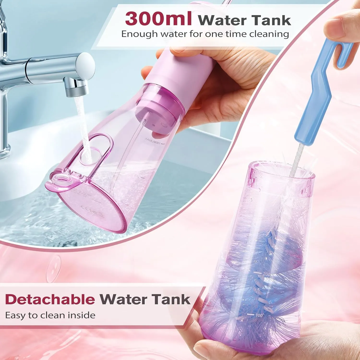 TOVENDOR Water Dental Flosser, Rechargeable Dental Oral Irrigator, 3 Modes, 5 Tips for Teeth Cleaning, Family Oral Health, Portable 300ML Large Water Tank Water Flosser, IPX7 Waterproof (Pink)