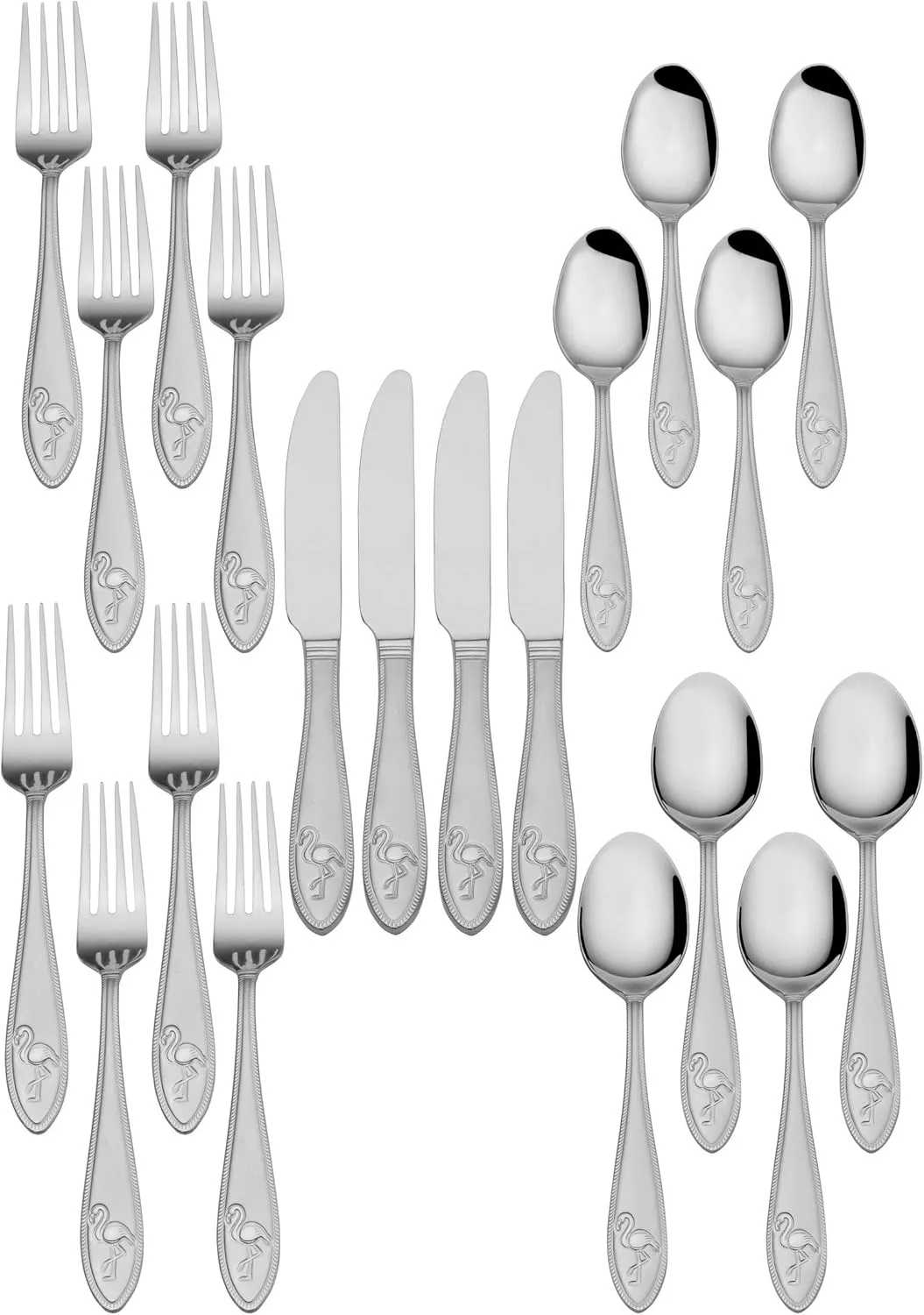 Towle Everyday Flamingo Flatware Service for 4, 20 Piece Set, 18/0 Stainless Steel, Silverware Set