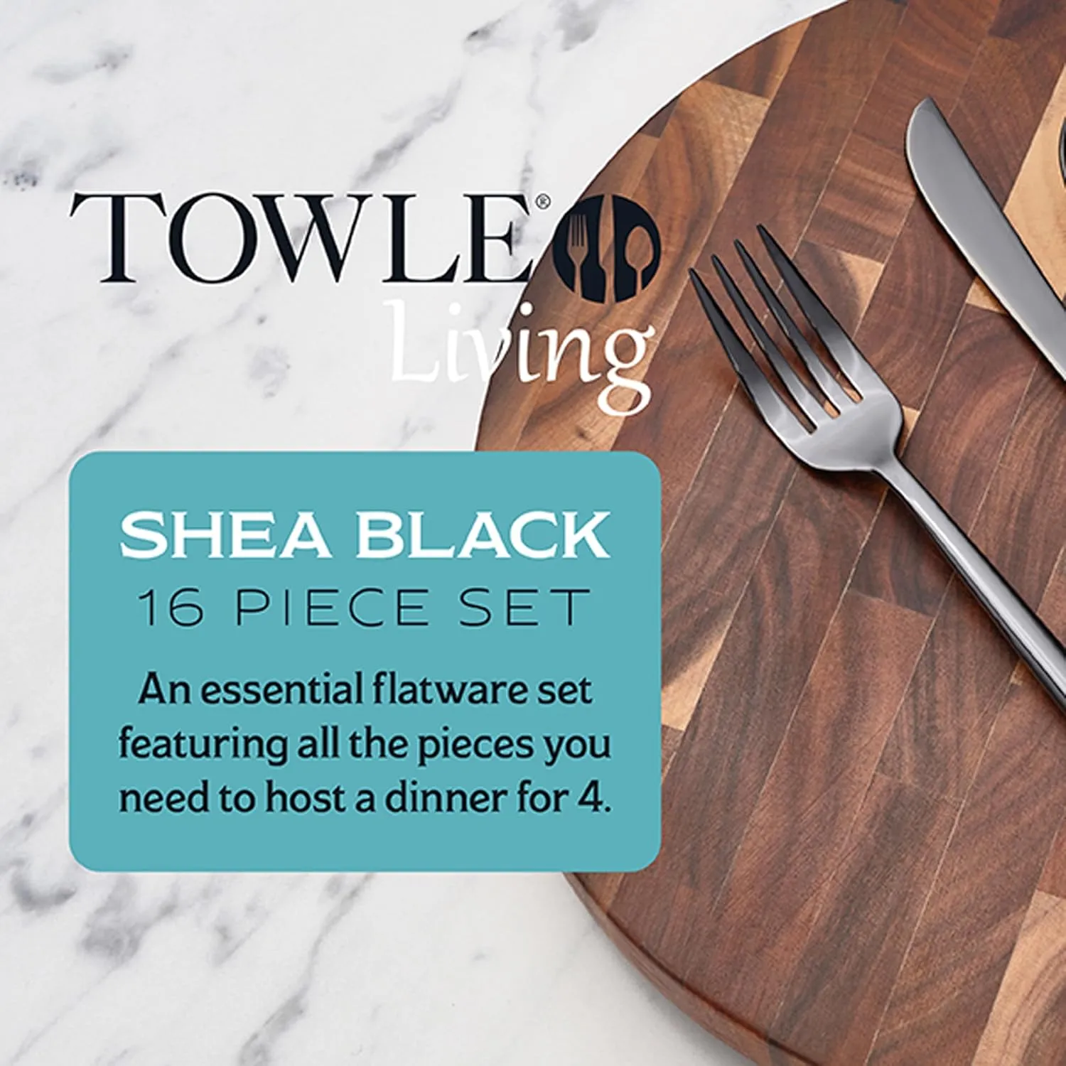 Towle Living Shea 16 Piece Flatware Set, Service For 4, Black