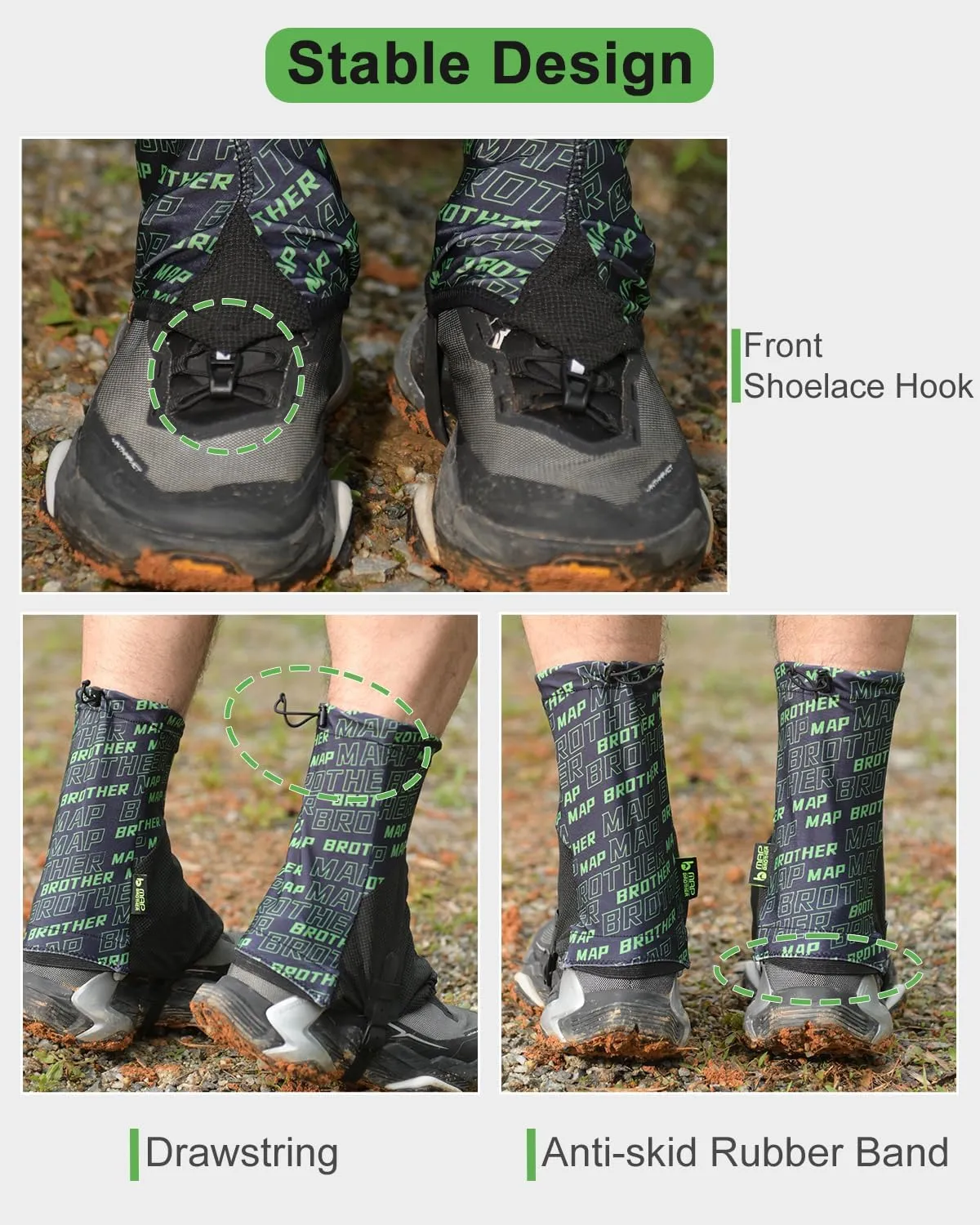 Trail Gaiters, Waterproof Low Shoe Protectors, Adjustable Boots Gators for Hiking & Running - Prevents Debris in Shoes