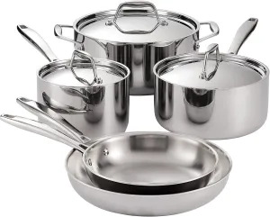 Tramontina Tri-Ply Clad Stainless Steel 8-Piece Cookware Set with Lids, Pots and Pans Kitchen Set, Induction-Ready, Dishwasher-Safe, NSF-Certified, Made in Brazil