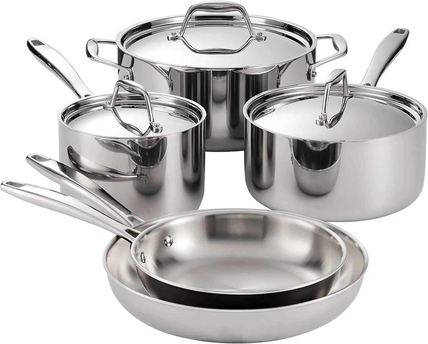 Tramontina Tri-Ply Clad Stainless Steel 8-Piece Cookware Set with Lids, Pots and Pans Kitchen Set, Induction-Ready, Dishwasher-Safe, NSF-Certified, Made in Brazil