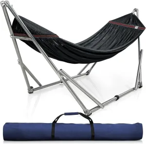 Tranquillo Adjustable Hammock Stand, Collapsible Camping Hammock and Stand, 650 lbs Capacity Deluxe Double Hammock Stand for 2 Persons, Portable Everywhere Easy Assembly Non-Slip and Noise-Free, Black