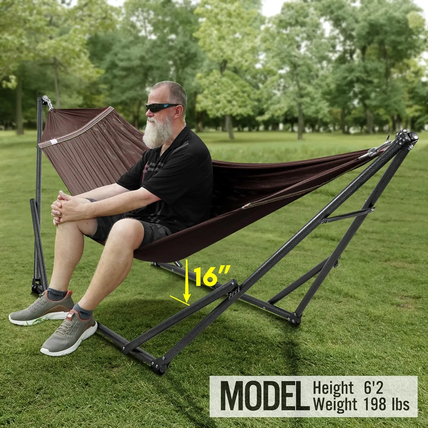 Tranquillo Double Hammock with Stand Included for 2 Persons/Foldable Hammock Stand 600 lbs Capacity Portable Case - Inhouse, Outdoor, Camping, Brown