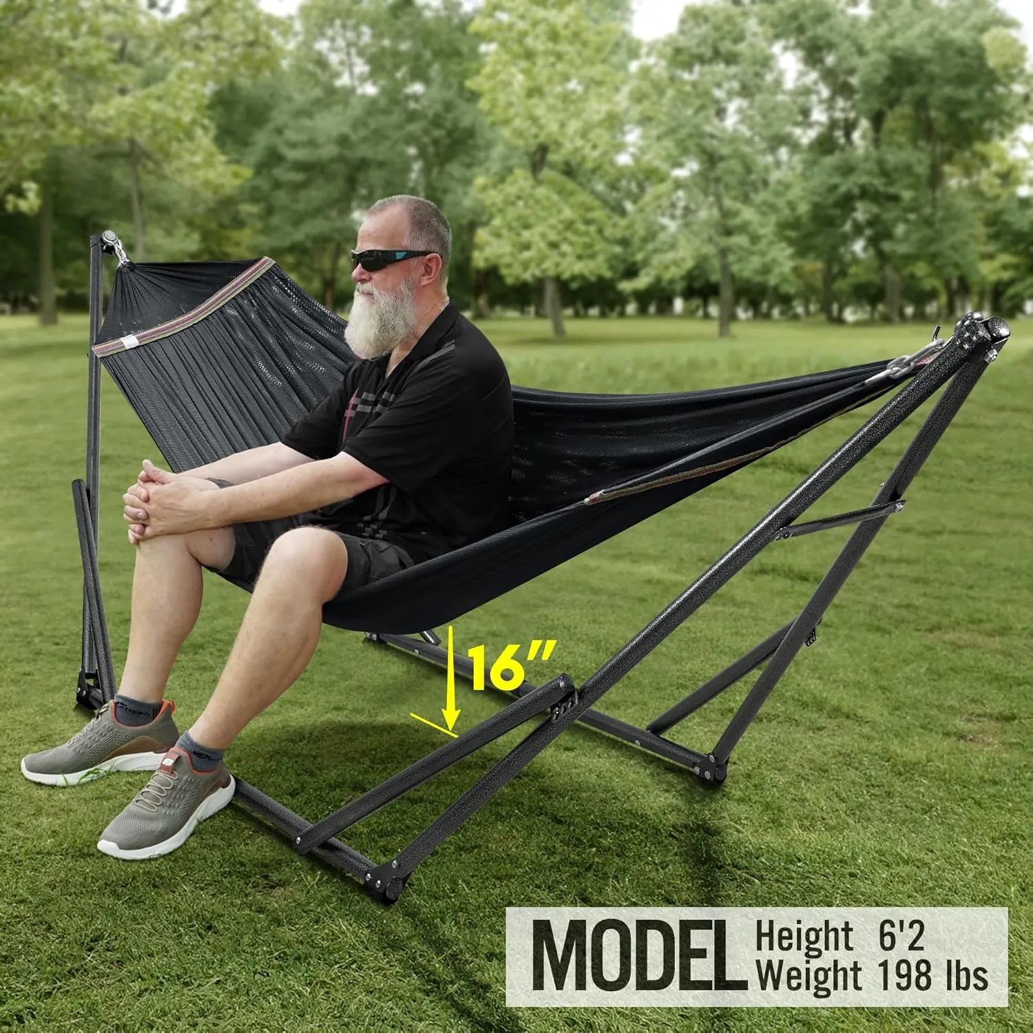 Tranquillo Hammock Stand 600 lbs Capacity, Instant 20s Foldable, 3-Year Warranty Hammock with Stand, 2 Person Camping Revolutionary Portable No Screws, Premium Hammocks, Black