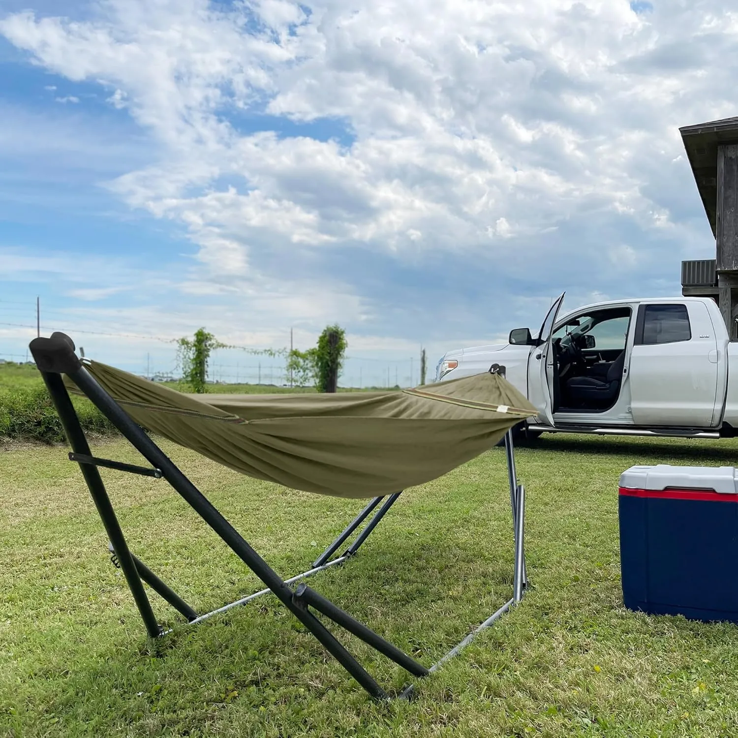 Tranquillo Uniki Collapsible Hammock Stand, Folding Camping Hammock and Stand, 550 lbs Capacity, Heavy Duty Folding Hammock for Indoor Outdoor, Quickly Assembly, Sage