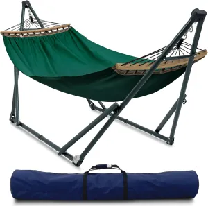 Tranquillo Universal Hammock with Stands Electro Static Coated Steel, Adjustable Foldable Hammock Stand with 2 Layered Polyester Net and Carry Bag for 2 Persons (Canvas - Emerald Green)