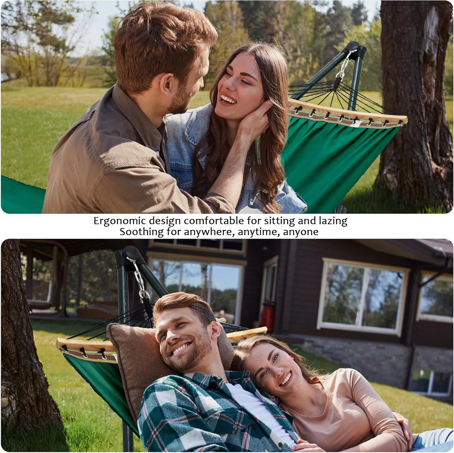 Tranquillo Universal Hammock with Stands Electro Static Coated Steel, Adjustable Foldable Hammock Stand with 2 Layered Polyester Net and Carry Bag for 2 Persons (Canvas - Emerald Green)
