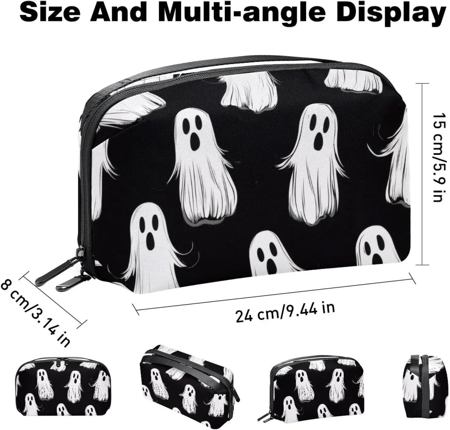 Travel Electronic Organizer, Halloween Ghosts Spooky Pattern Portable Tech Bag, Electronic Accessories Pouch, Waterproof Cable Case for Charger Power Bank USB SD Card Earphone
