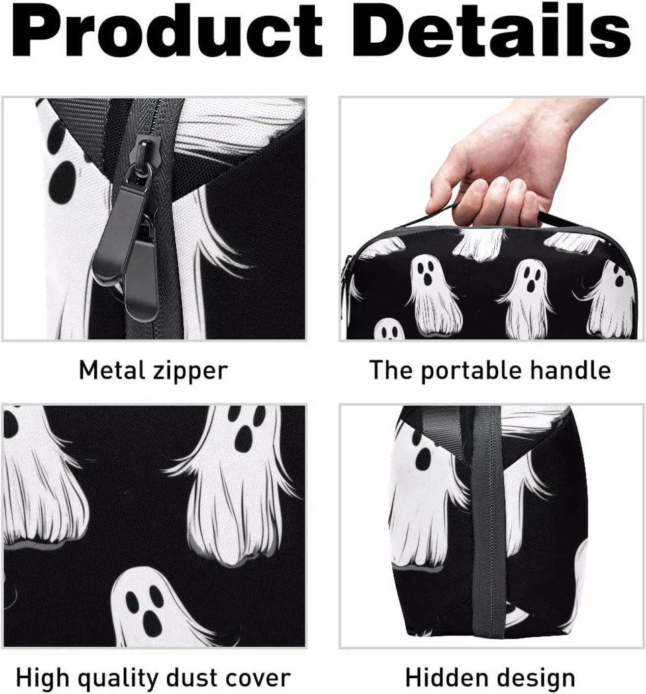 Travel Electronic Organizer, Halloween Ghosts Spooky Pattern Portable Tech Bag, Electronic Accessories Pouch, Waterproof Cable Case for Charger Power Bank USB SD Card Earphone