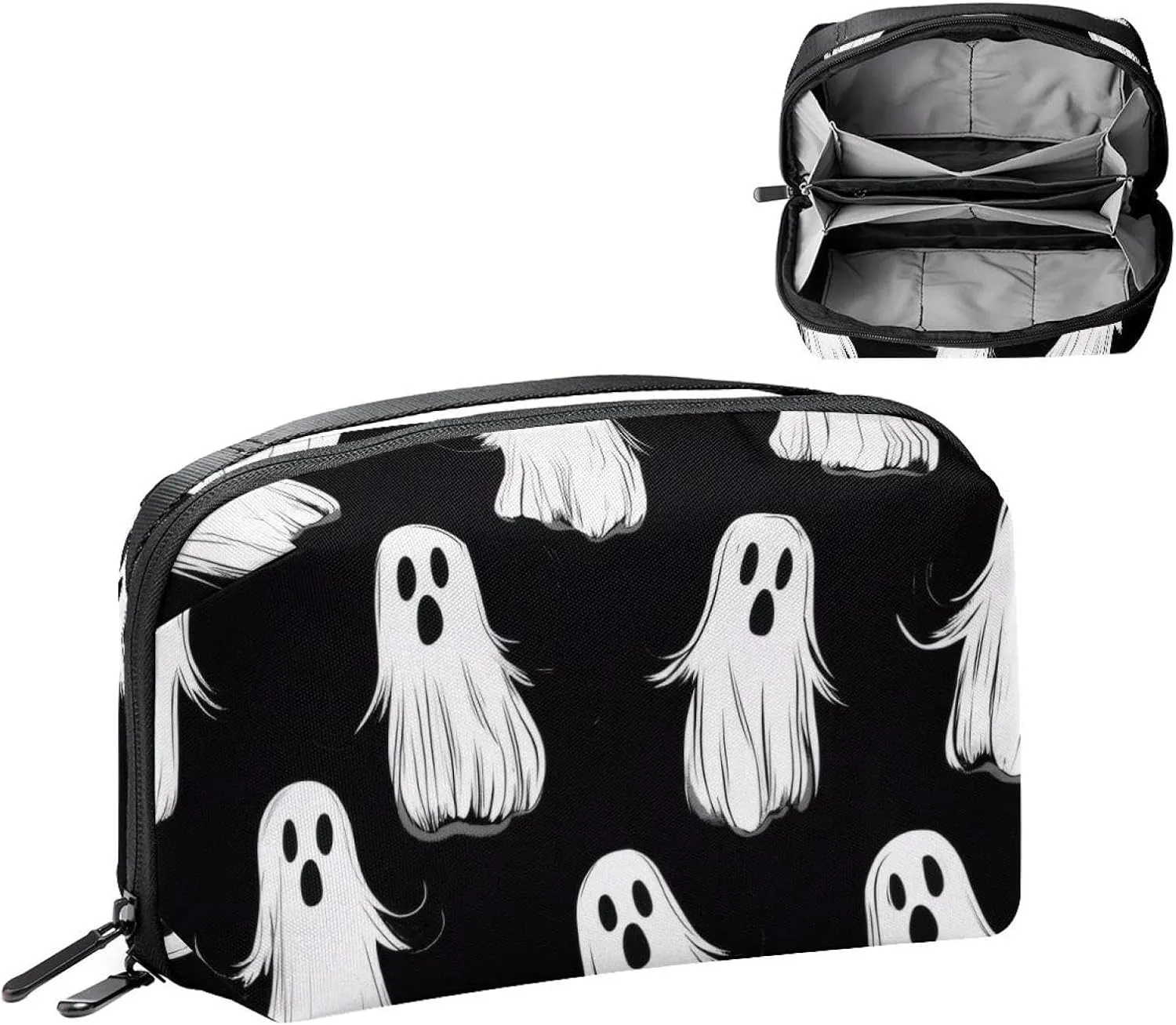 Travel Electronic Organizer, Halloween Ghosts Spooky Pattern Portable Tech Bag, Electronic Accessories Pouch, Waterproof Cable Case for Charger Power Bank USB SD Card Earphone