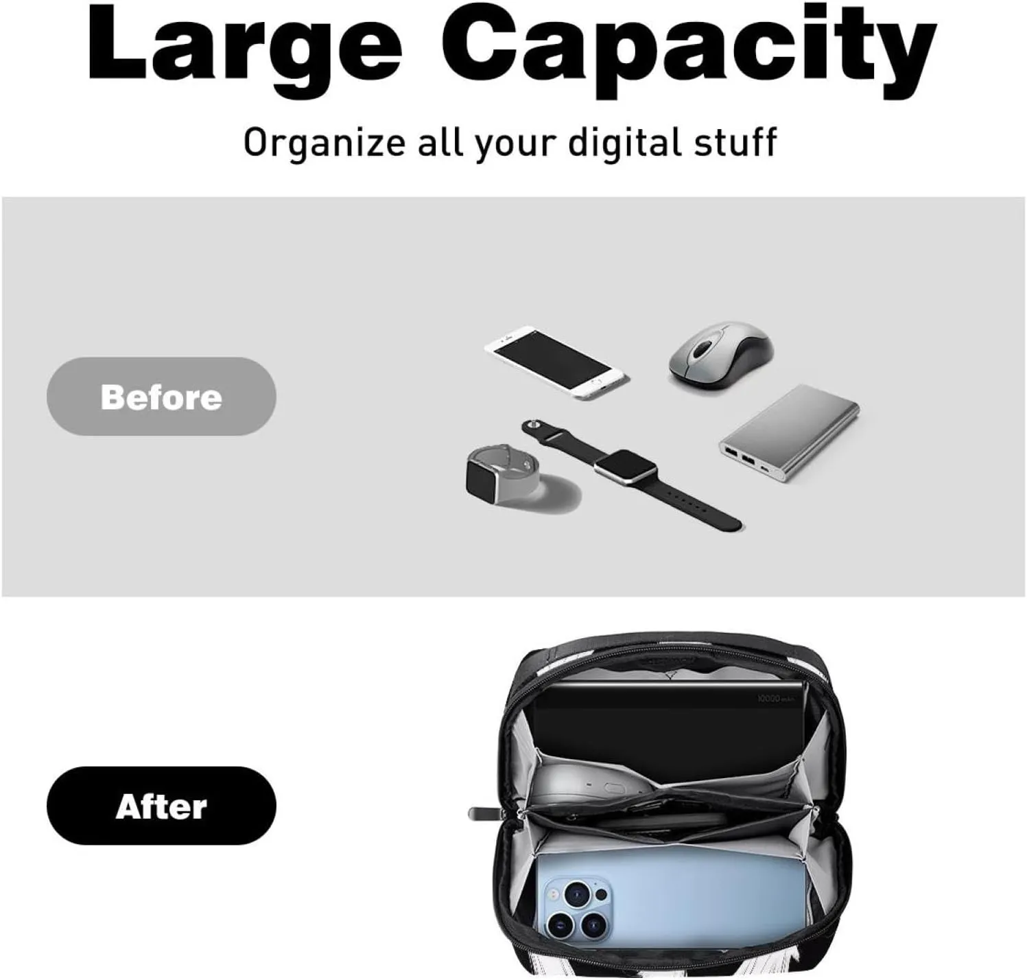 Travel Electronic Organizer, Halloween Ghosts Spooky Pattern Portable Tech Bag, Electronic Accessories Pouch, Waterproof Cable Case for Charger Power Bank USB SD Card Earphone