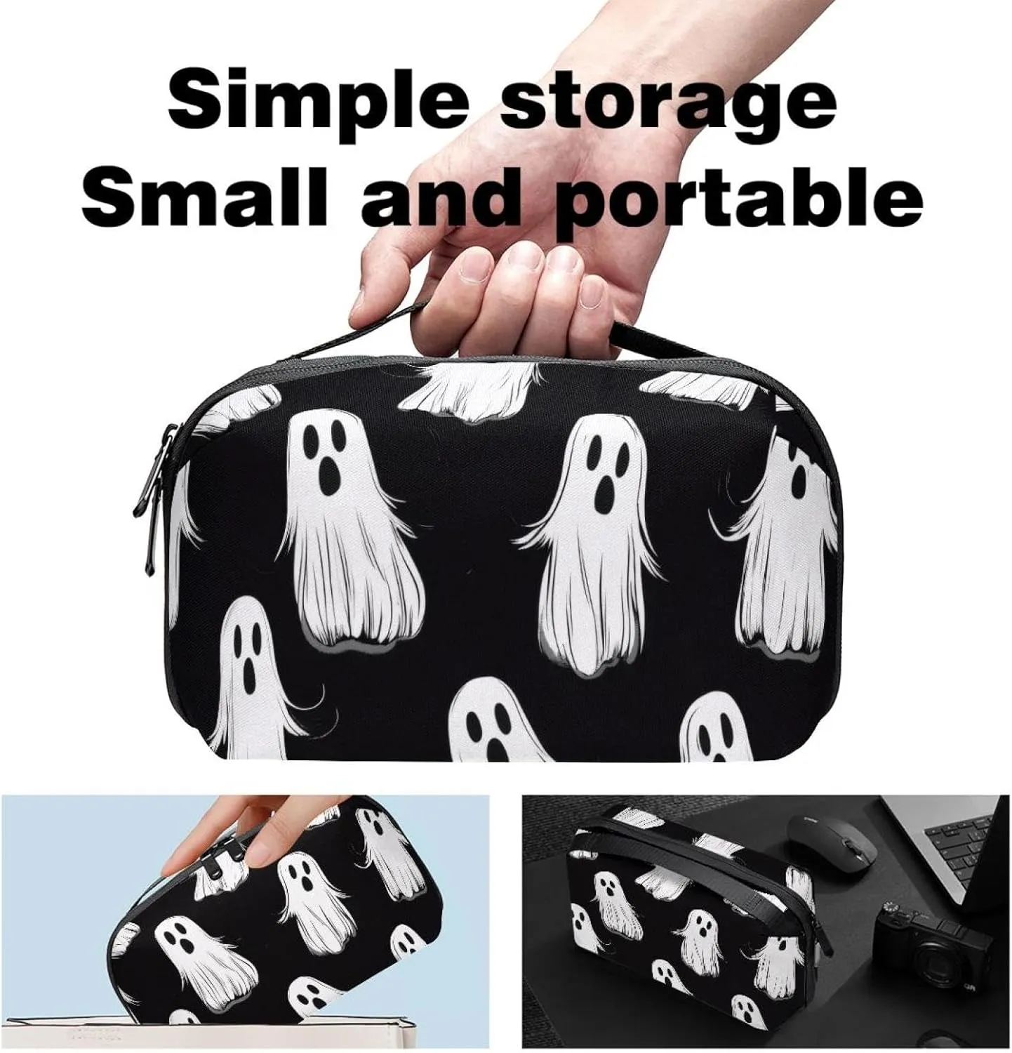 Travel Electronic Organizer, Halloween Ghosts Spooky Pattern Portable Tech Bag, Electronic Accessories Pouch, Waterproof Cable Case for Charger Power Bank USB SD Card Earphone