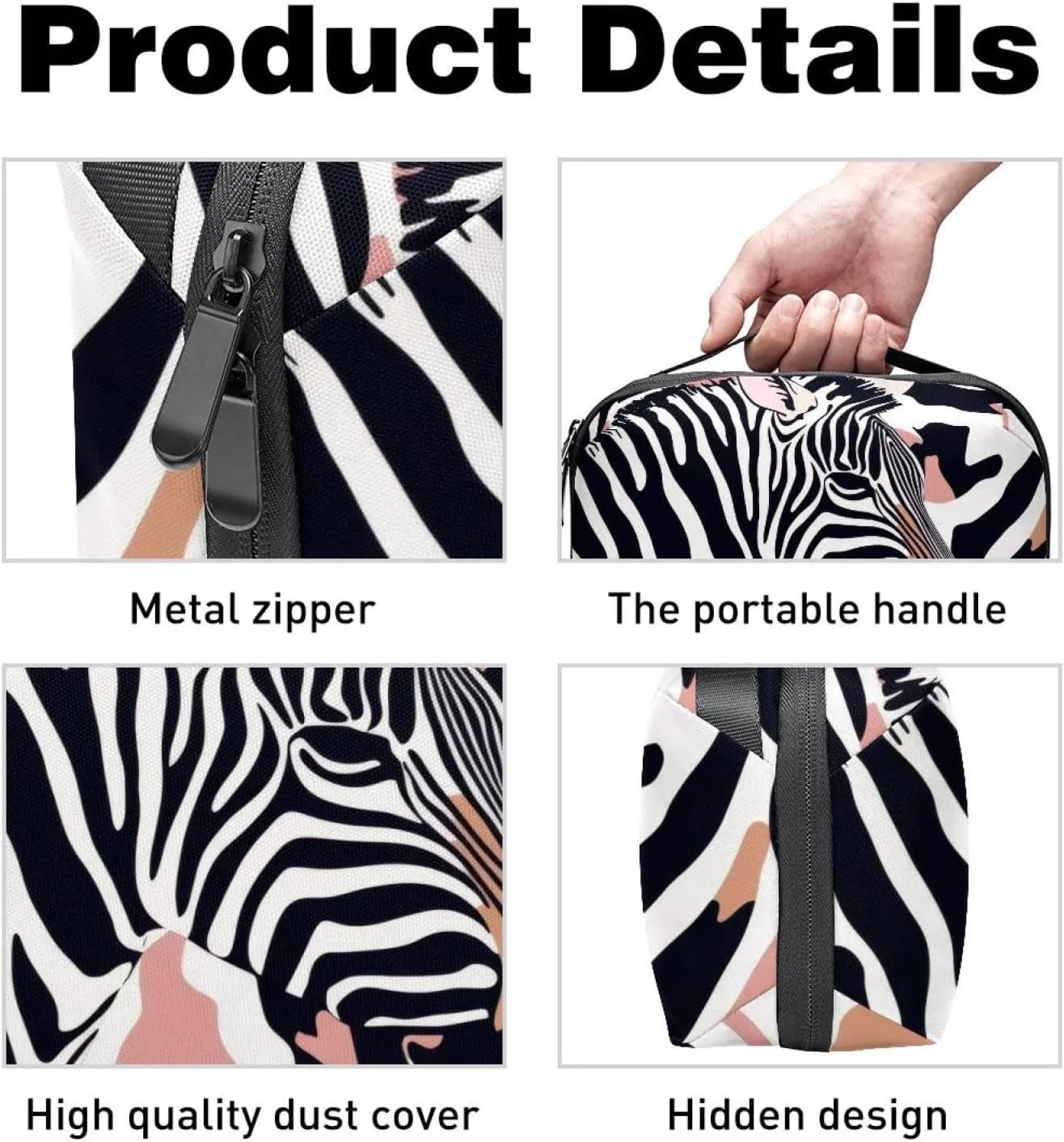 Travel Electronic Organizer, Seamless Zebra Skin Pattern Portable Tech Bag, Electronic Accessories Pouch, Waterproof Cable Case for Charger Power Bank USB SD Card Earphone