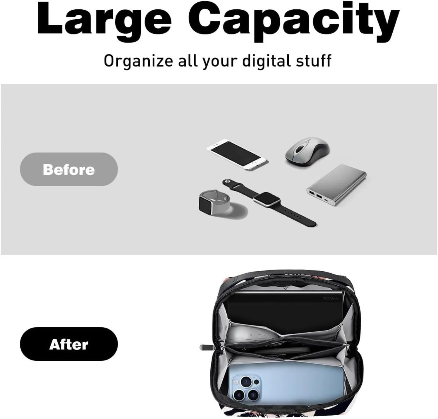 Travel Electronic Organizer, Seamless Zebra Skin Pattern Portable Tech Bag, Electronic Accessories Pouch, Waterproof Cable Case for Charger Power Bank USB SD Card Earphone