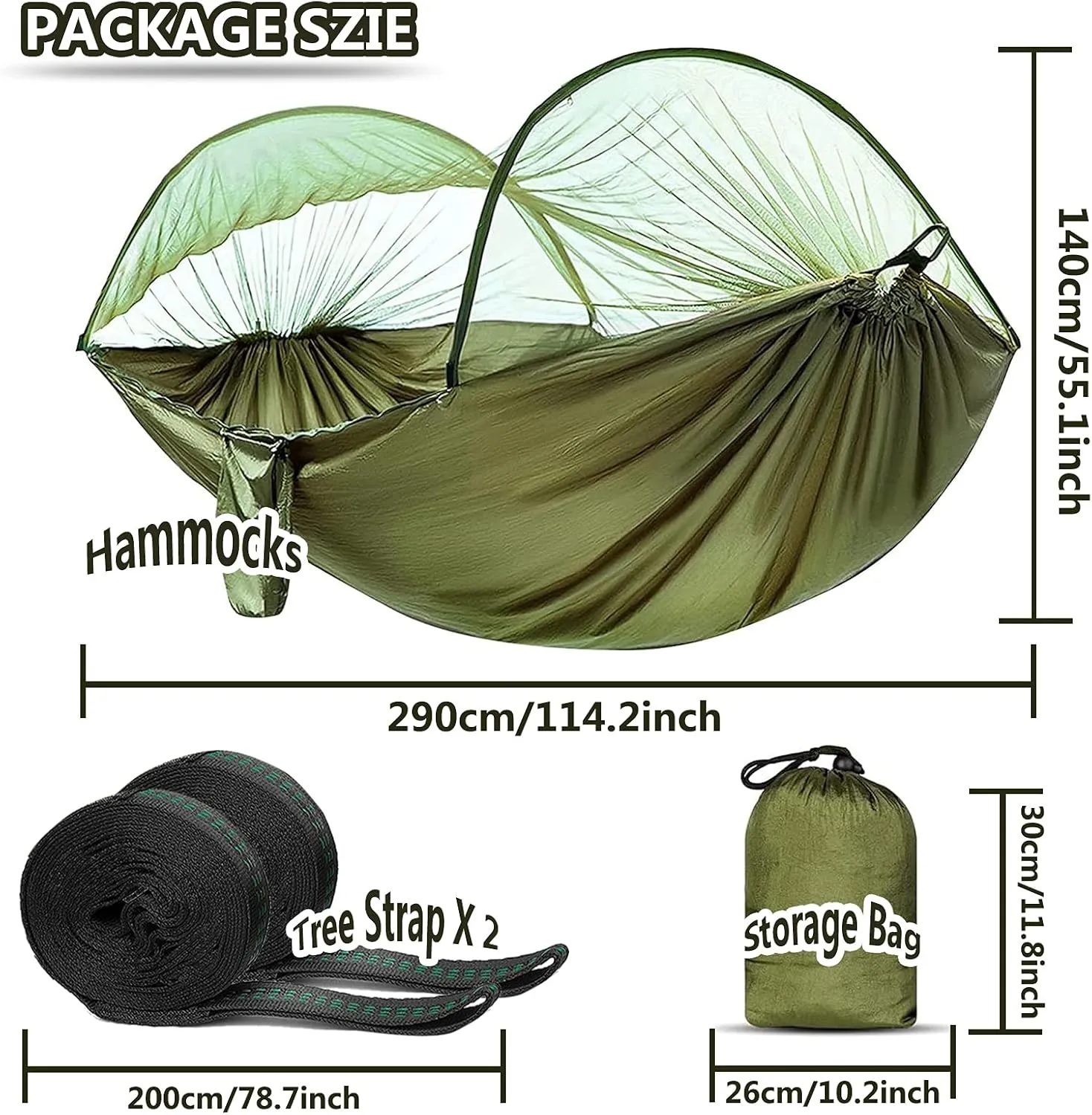 Travel Hammock with Mosquito Net, Lightweight Camping Hammock Hold Up to 200kg, Portable Outdoor Hammock for Camping Hiking Backpacking,Black,290x140cm