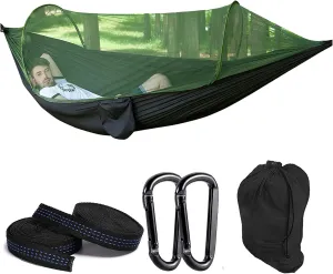 Travel Hammock with Mosquito Net, Lightweight Camping Hammock Hold Up to 200kg, Portable Outdoor Hammock for Camping Hiking Backpacking,Black,290x140cm