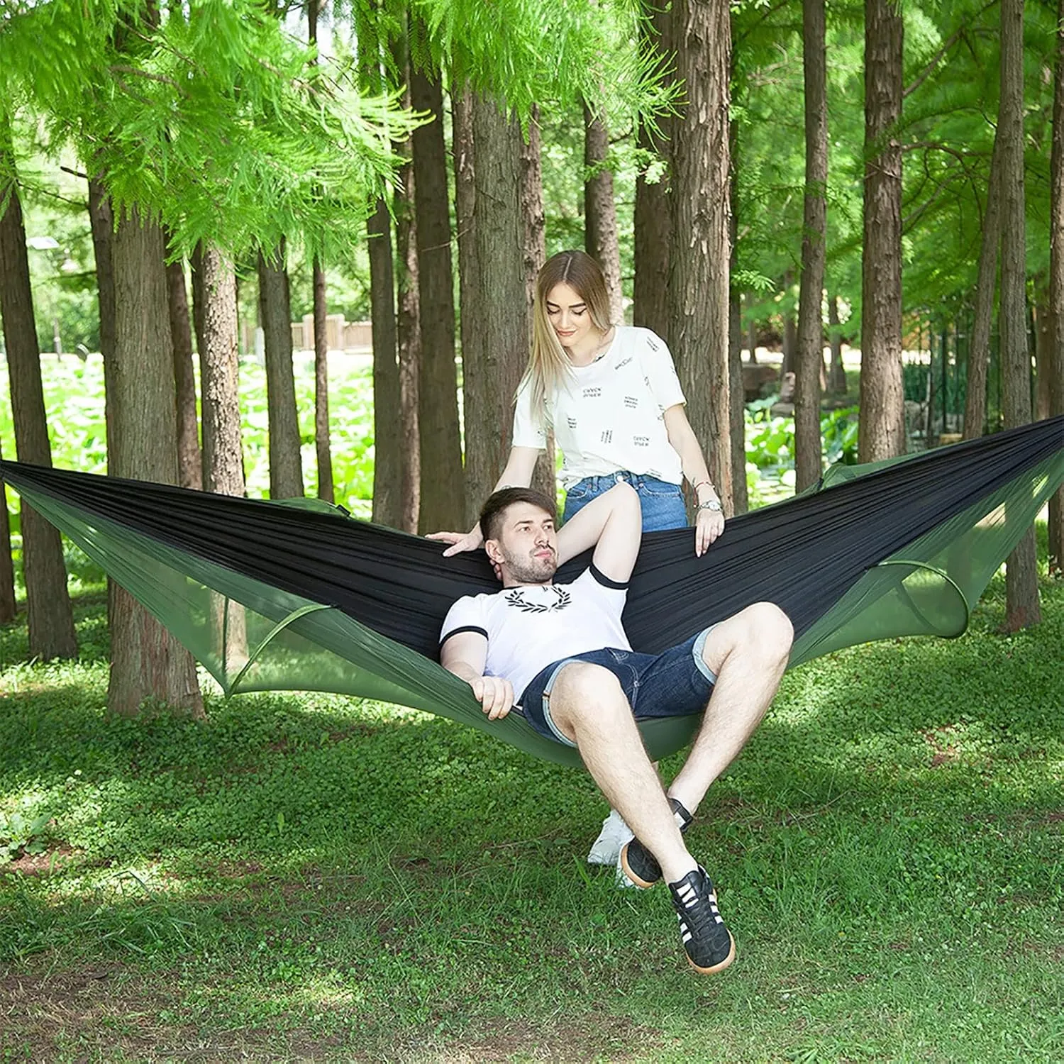 Travel Hammock with Mosquito Net, Lightweight Camping Hammock Hold Up to 200kg, Portable Outdoor Hammock for Camping Hiking Backpacking,Black,290x140cm