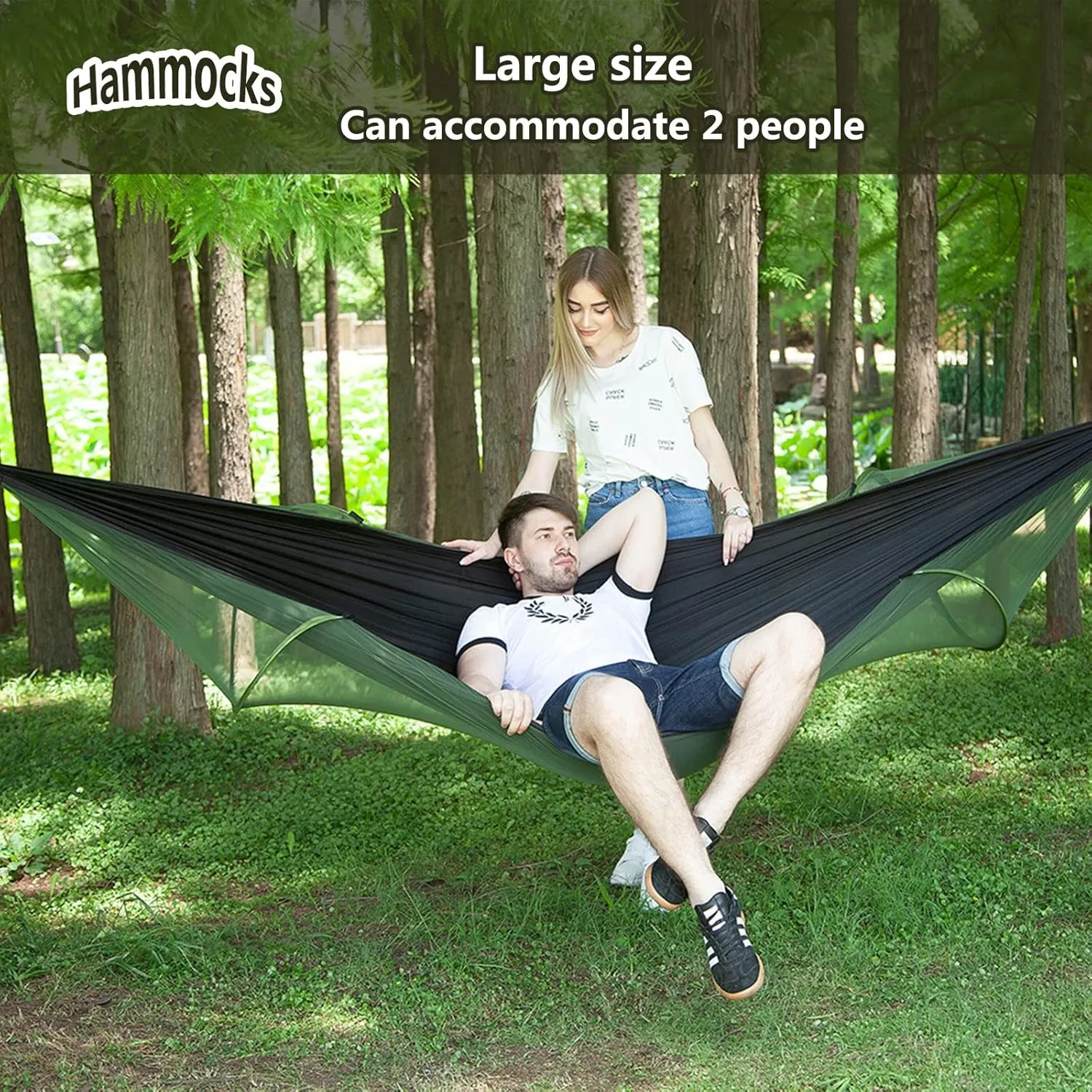 Travel Hammock with Mosquito Net, Lightweight Camping Hammock Hold Up to 200kg, Portable Outdoor Hammock for Camping Hiking Backpacking,Black,290x140cm
