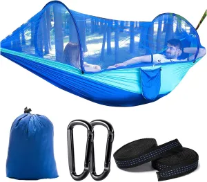 Travel Hammock with Mosquito Net, Lightweight Camping Hammock Hold Up to 200kg, Portable Outdoor Hammock for Camping Hiking Backpacking,Blue,290x140cm