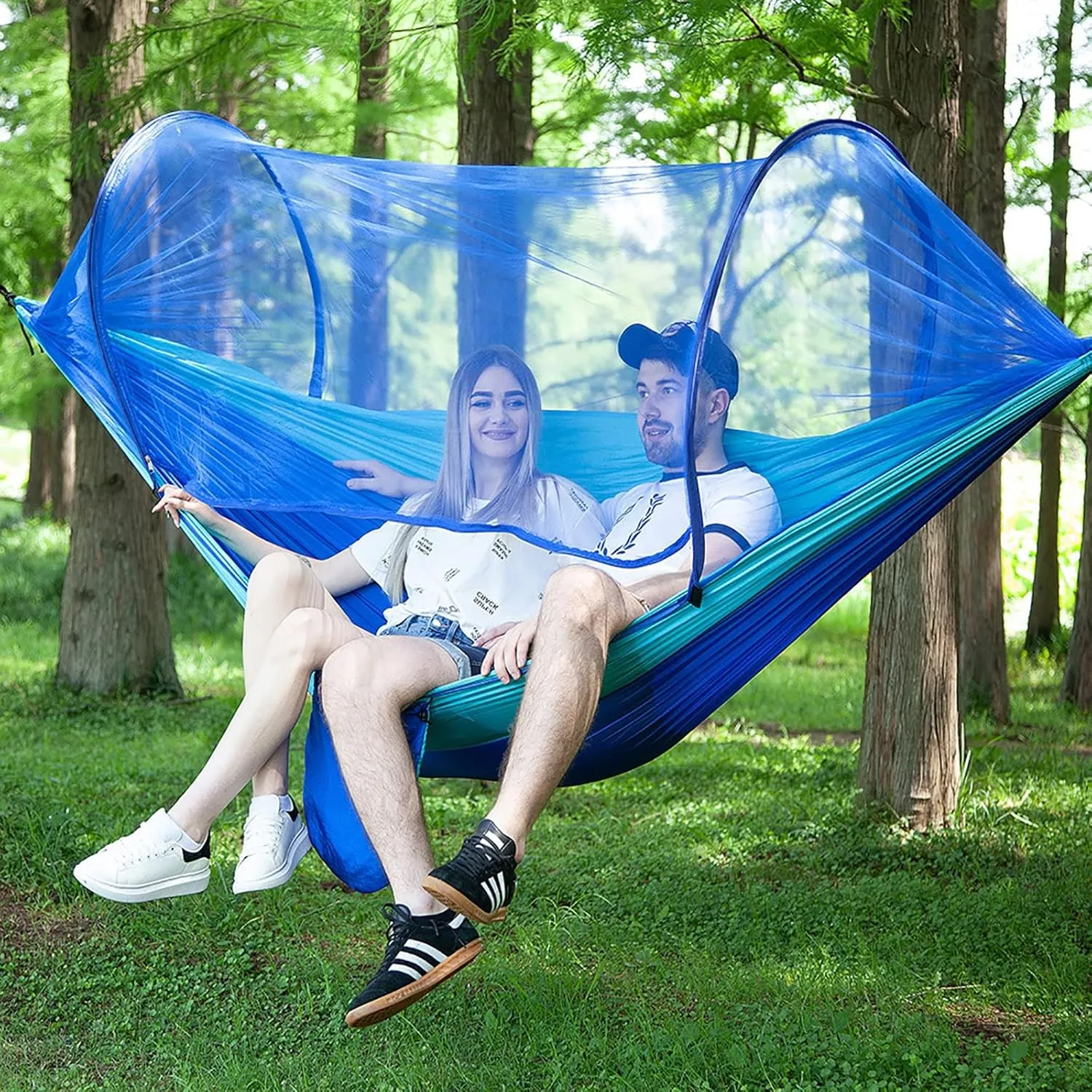 Travel Hammock with Mosquito Net, Lightweight Camping Hammock Hold Up to 200kg, Portable Outdoor Hammock for Camping Hiking Backpacking,Blue,290x140cm