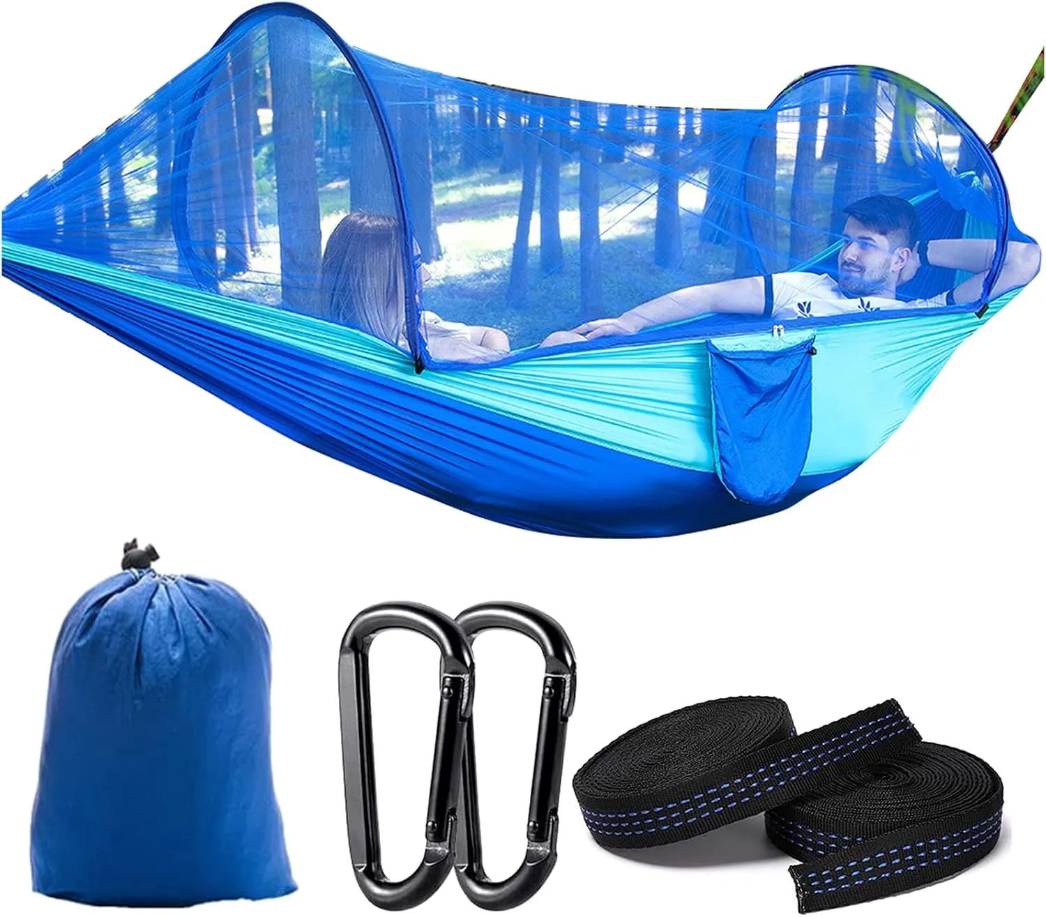 Travel Hammock with Mosquito Net, Lightweight Camping Hammock Hold Up to 200kg, Portable Outdoor Hammock for Camping Hiking Backpacking,Blue,290x140cm