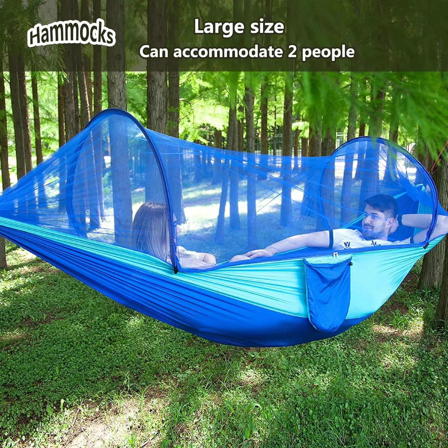Travel Hammock with Mosquito Net, Lightweight Camping Hammock Hold Up to 200kg, Portable Outdoor Hammock for Camping Hiking Backpacking,Blue,290x140cm