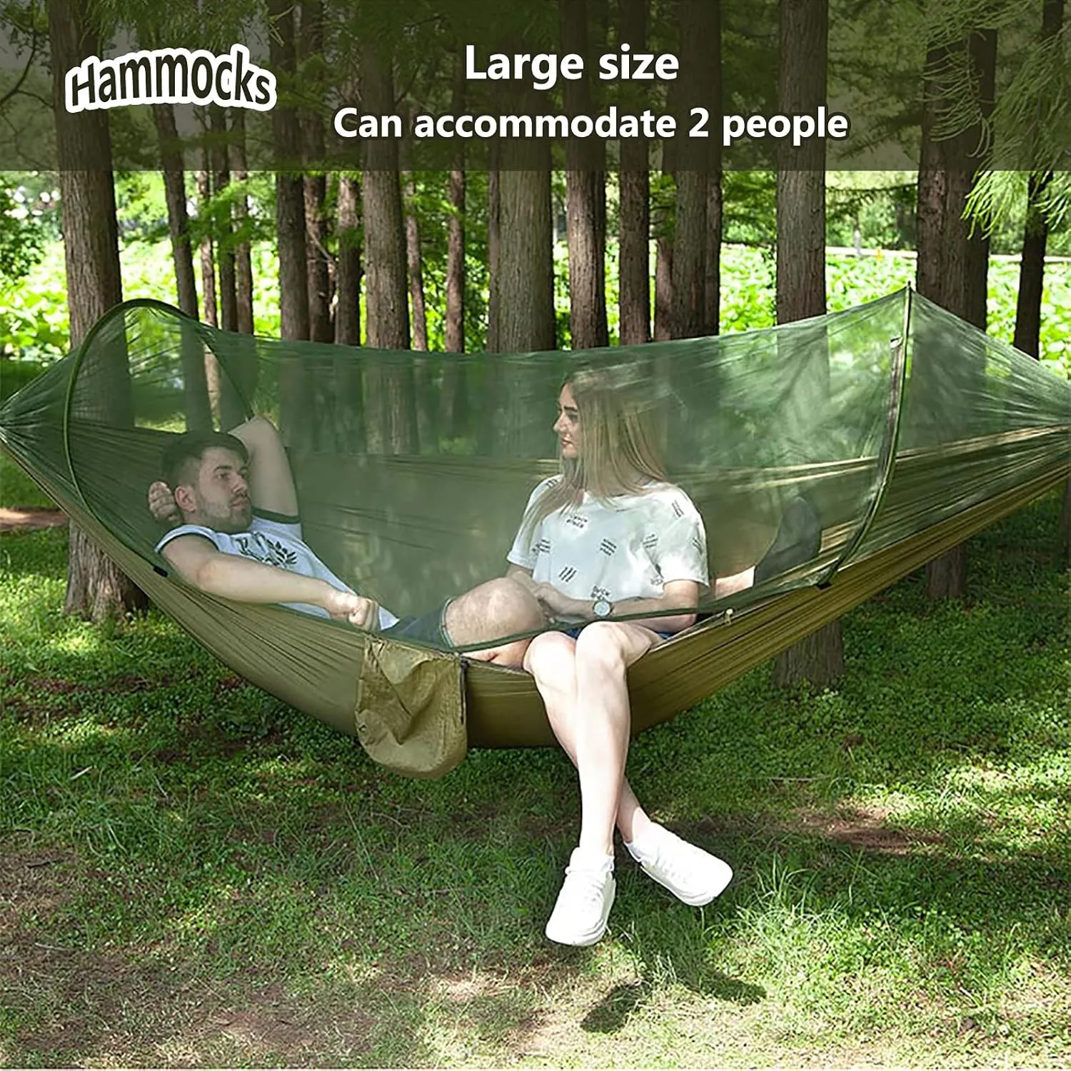 Travel Hammock with Mosquito Net, Lightweight Camping Hammock Hold Up to 200kg, Portable Outdoor Hammock for Camping Hiking Backpacking,Comouflage,290x140cm