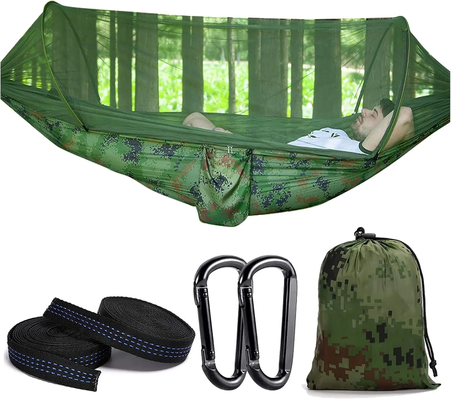 Travel Hammock with Mosquito Net, Lightweight Camping Hammock Hold Up to 200kg, Portable Outdoor Hammock for Camping Hiking Backpacking,Comouflage,290x140cm