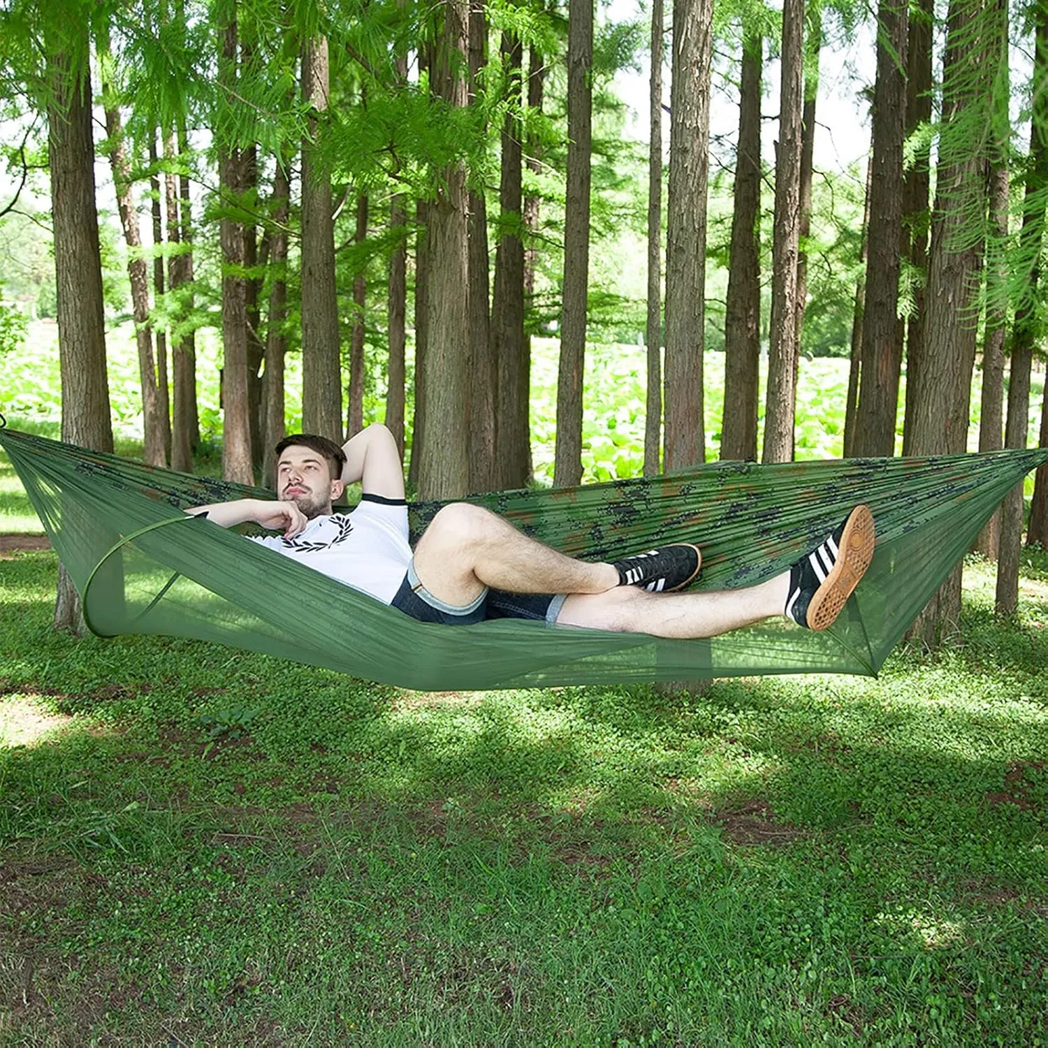 Travel Hammock with Mosquito Net, Lightweight Camping Hammock Hold Up to 200kg, Portable Outdoor Hammock for Camping Hiking Backpacking,Comouflage,290x140cm
