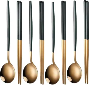 travel utensils 4pcs Cutlery Set Chopsticks Spoon Gold Stainless Steel Kitchen Dinnerware Set Tableware Set