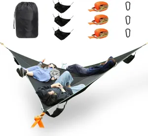 Triangle Hammock for Camping – Heavy Duty 800lb Capacity, 3 Person Portable Hammock with Ratchet Straps & Storage Bag – Outdoor Travel Gear for Adults & Kids