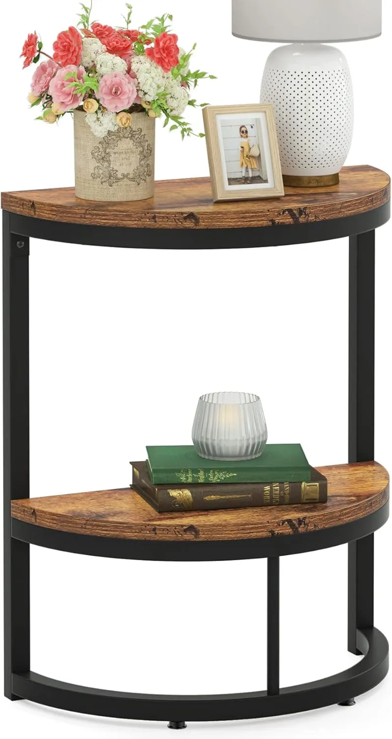 Tribesigns 2-Tier End Table Half Round, Narrow Semi Circle Side Tables with Storage Shelf, Industrial Demi-Lune Accent Table Curved Nightstand Slim C Table for Sofa Couch, Living Room Small Space