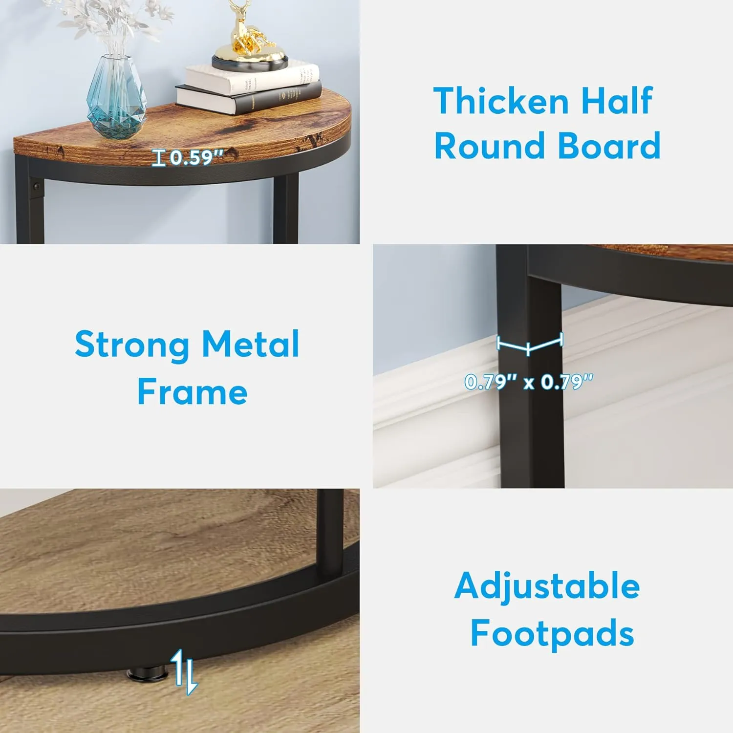 Tribesigns 2-Tier End Table Half Round, Narrow Semi Circle Side Tables with Storage Shelf, Industrial Demi-Lune Accent Table Curved Nightstand Slim C Table for Sofa Couch, Living Room Small Space