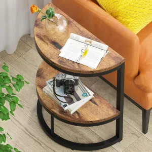 Tribesigns 2-Tier End Table Half Round, Narrow Semi Circle Side Tables with Storage Shelf, Industrial Demi-Lune Accent Table Curved Nightstand Slim C Table for Sofa Couch, Living Room Small Space