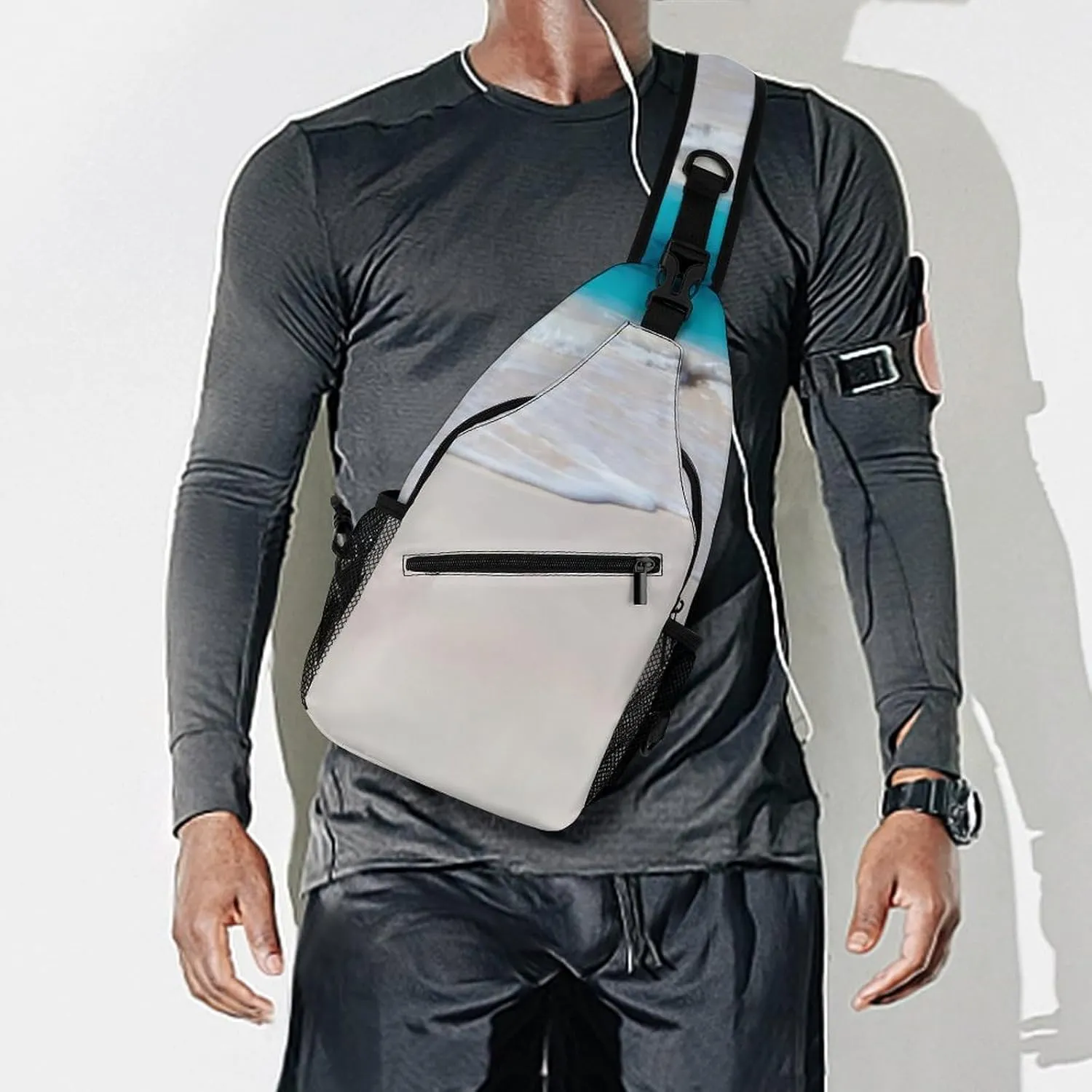 Tropical Beach Scene Turquoise Water Durable And Adjustable Chest Bag There Are Pockets on The Outside for Unisex